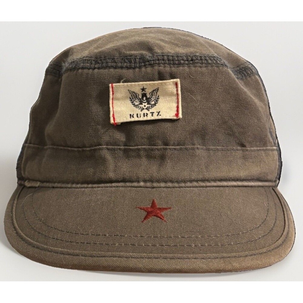 A. Kurtz Military Cadet Cap Hat Gray Canvas Red Star Y2K Mens Large